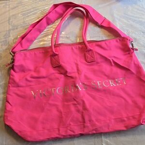 Victoria's Secret Hot Pink Tote with Silver Accents